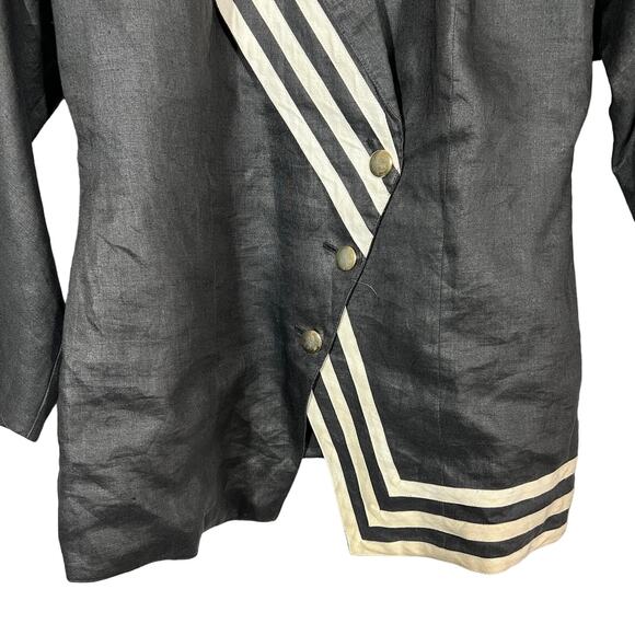 Vintage 80s Marpelli x Udo Oversized Jacket Offset Stripe Button Black - 42 - Picture 4 of 6